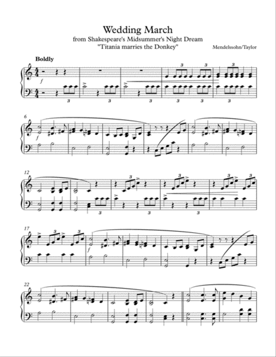 Wedding March (of Titania and the Donkey) Piano Solo scores gallery preview page 1