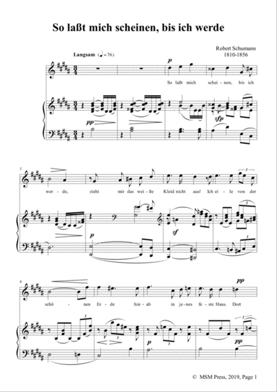 Schumann-So laßt mich scheinen,bis ich werde,Op.98a No.1,in B Major,for Voice&Pno Voice scores gallery preview page 3