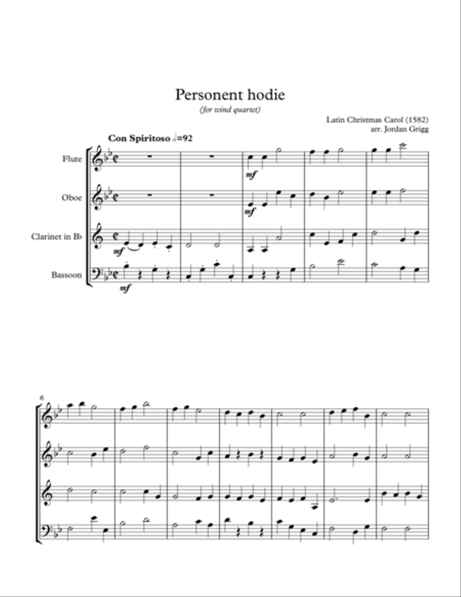 Personent hodie (for wind quartet) Woodwind Quartet scores gallery preview page 1