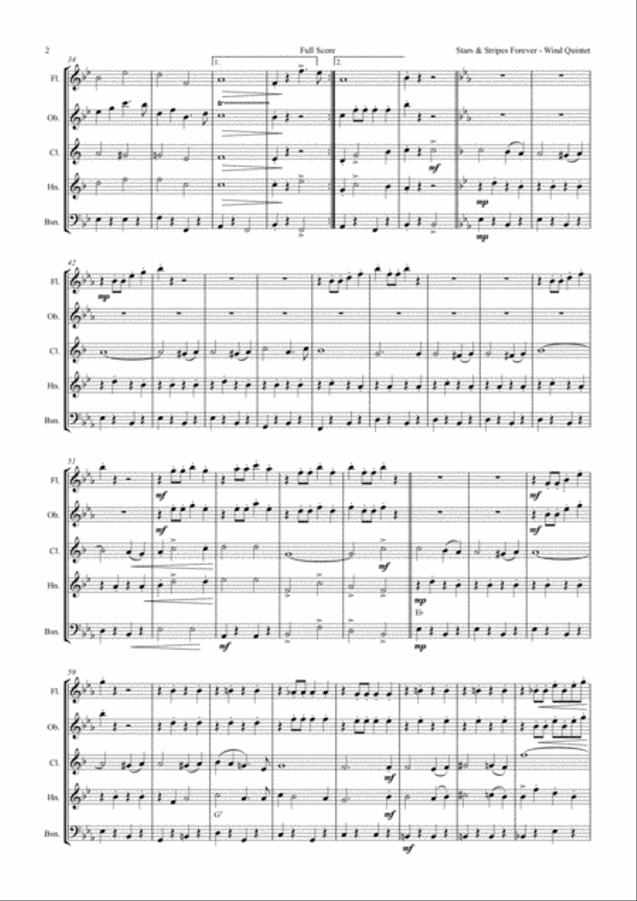 Stars and Stripes forever - Sousa - Wind Quintet Woodwind Quintet scores gallery preview page 2