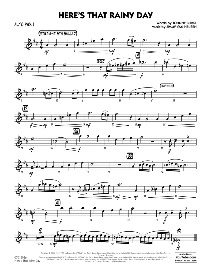 Here's That Rainy Day - Alto Sax 1 Alto Saxophone scores gallery preview page 1