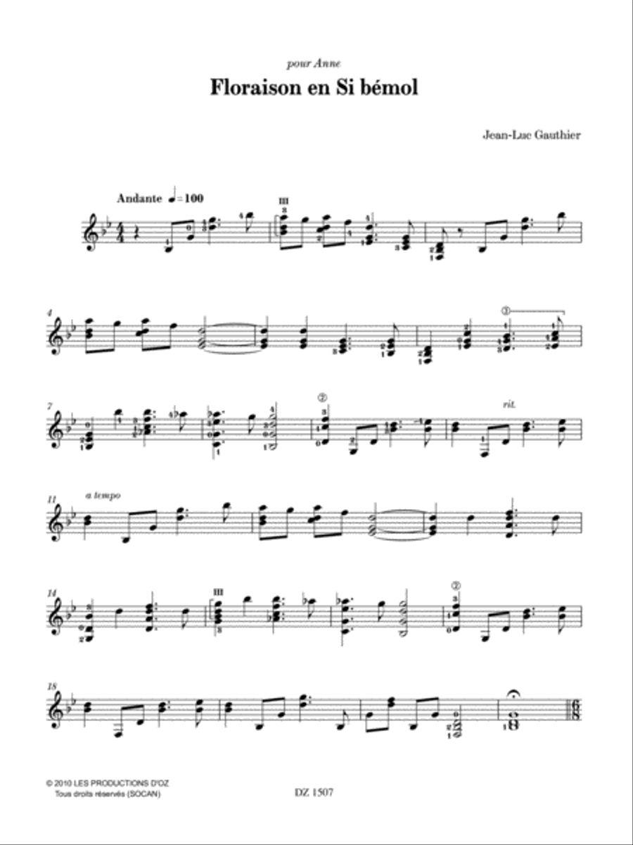 Floraison en Si bémol Floraison en Si bémol Classical Guitar scores gallery preview page 3