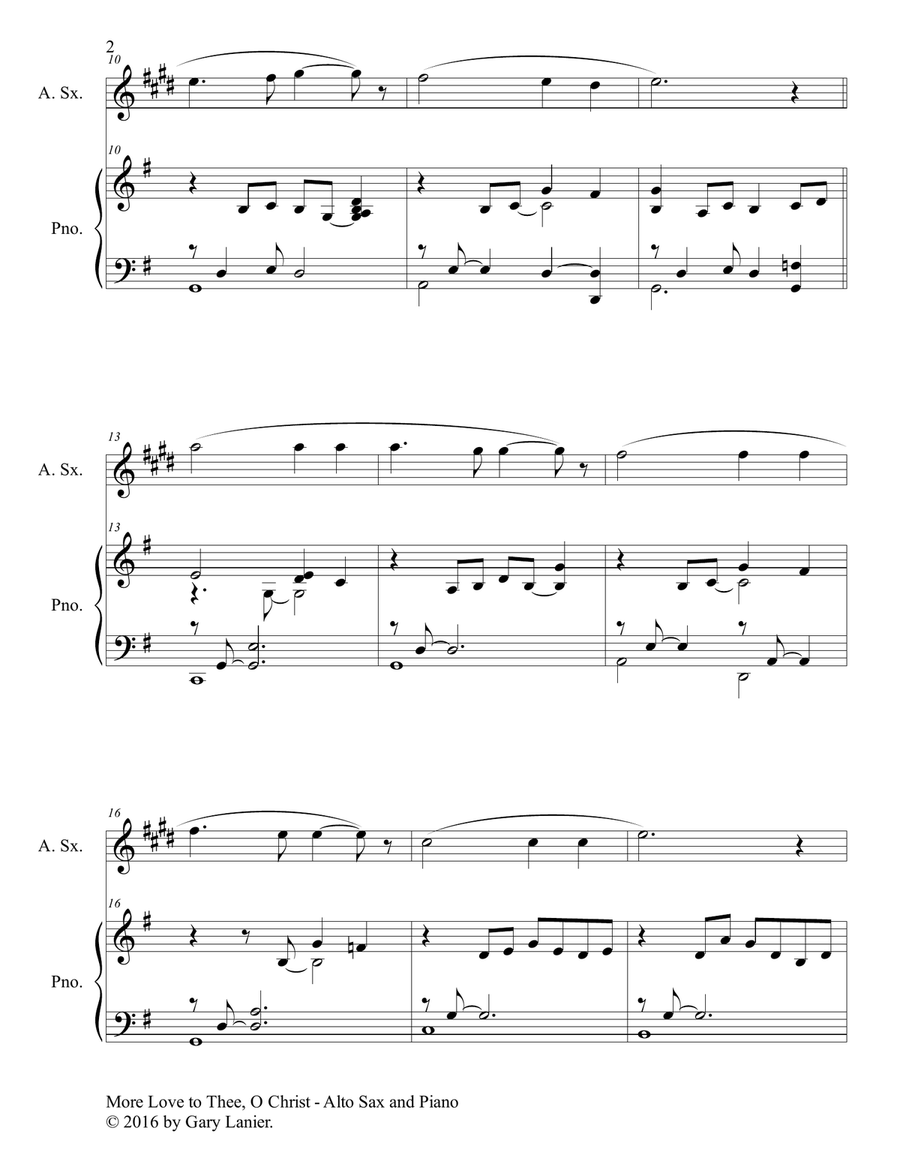 MORE LOVE TO THEE, O CHRIST (Duet – Alto Sax & Piano with Parts) Woodwind Duet scores gallery preview page 3