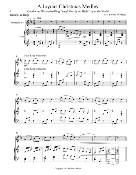 A Joyous Christmas Medley, Duet for Bb Trumpet & Harp Trumpet Duet - Digital Sheet Music