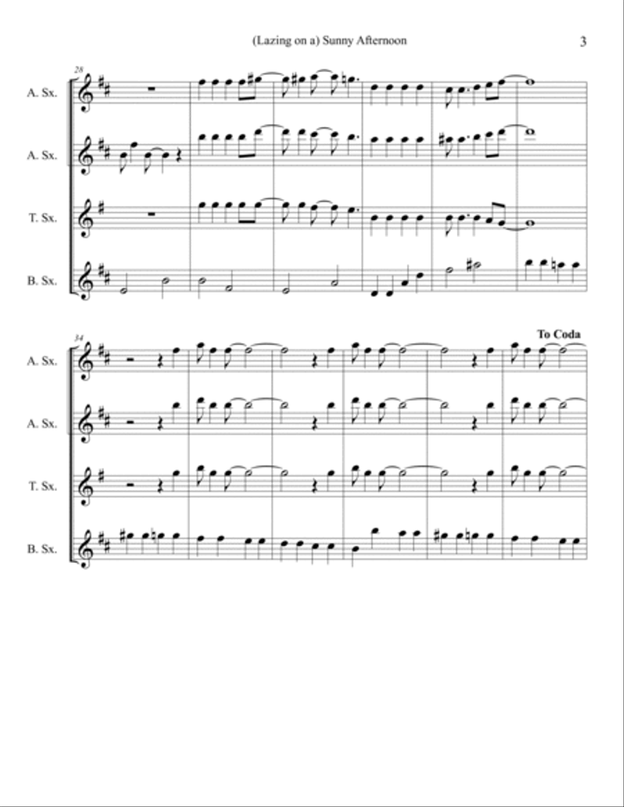 Sunny Afternoon Sunny Afternoon Saxophone Quartet scores gallery preview page 3