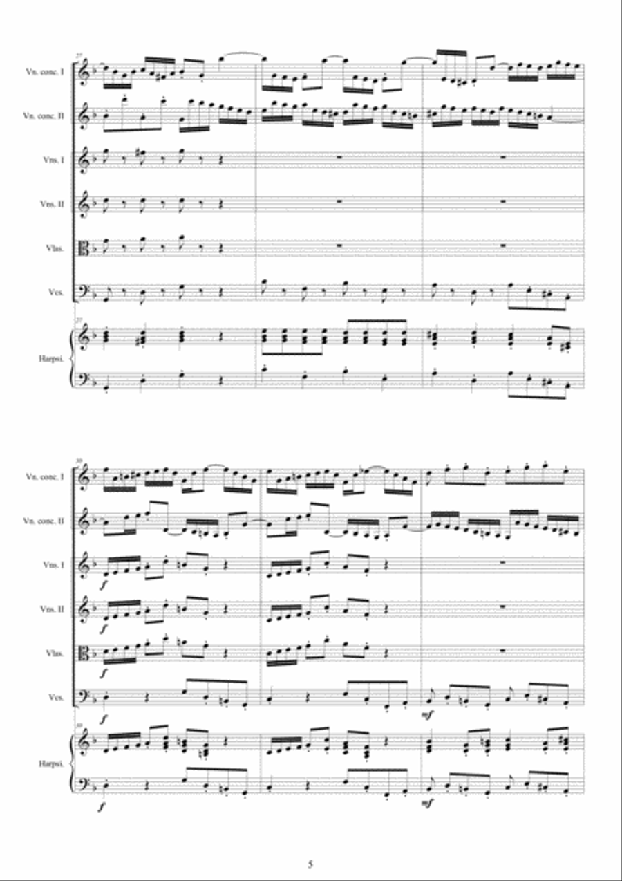 Bach - Double Concerto in D minor BWV1043 for Two Violins, Strings and Harpsichord Chamber Orchestra scores gallery preview page 5