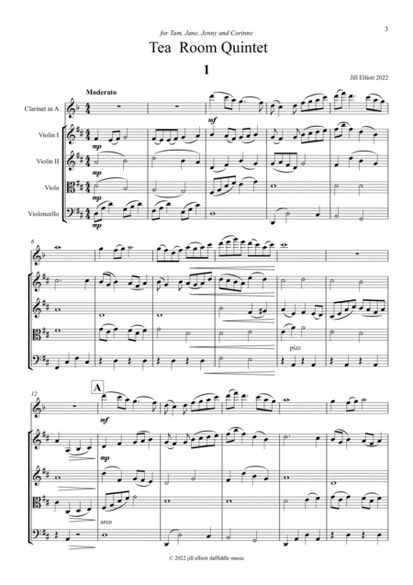 Tea Room Quintet for Clarinet and String Quartet. SCORE ONLY image number null
