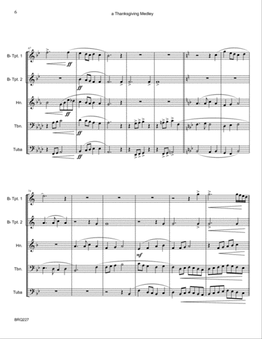 THANKSGIVING MEDLEY - hymns for BRASS QUINTET (unaccompanied) Brass Quintet scores gallery preview page 6