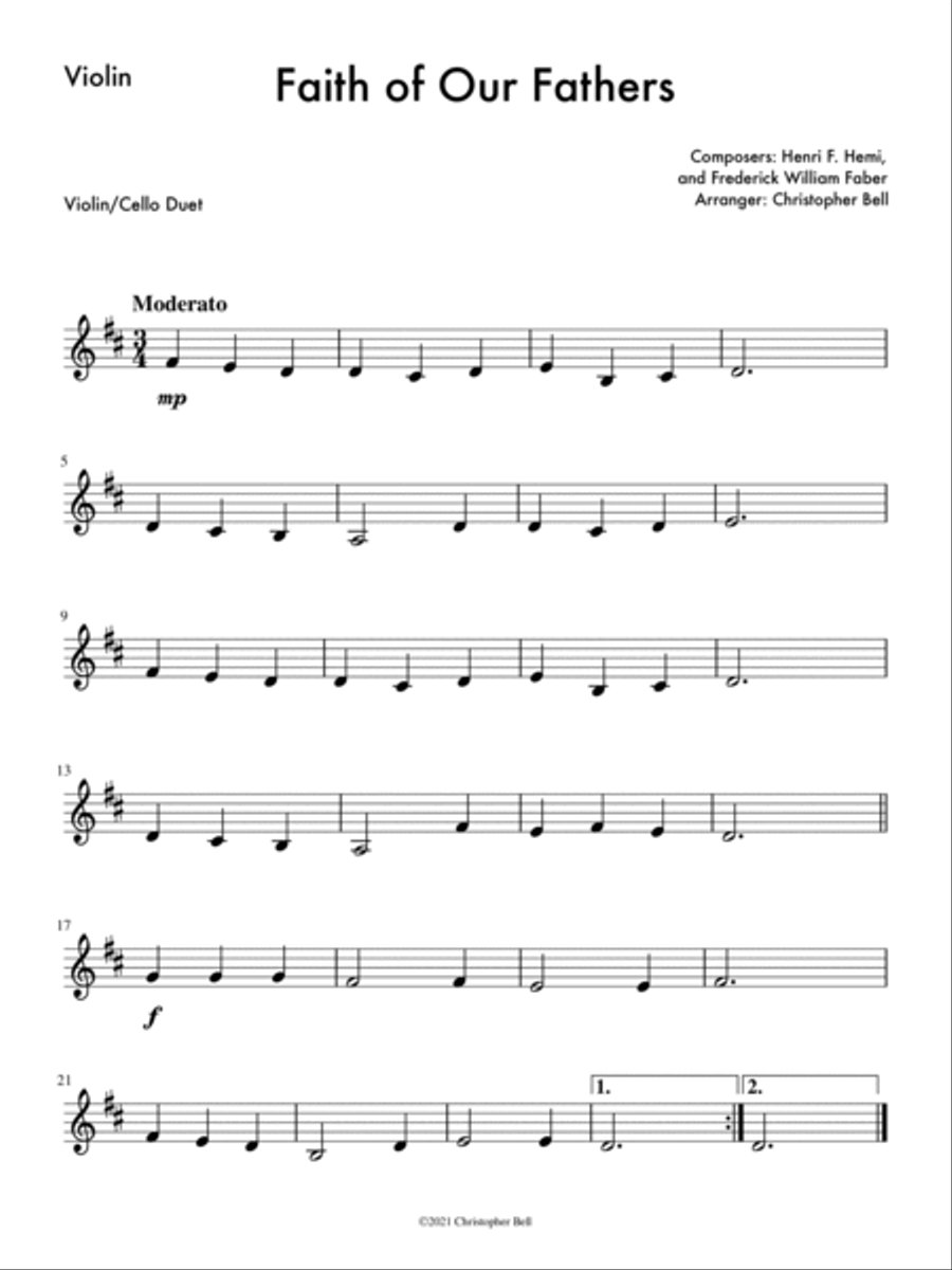 Faith of Our Fathers - Violin/Cello Duet String Duet scores gallery preview page 2