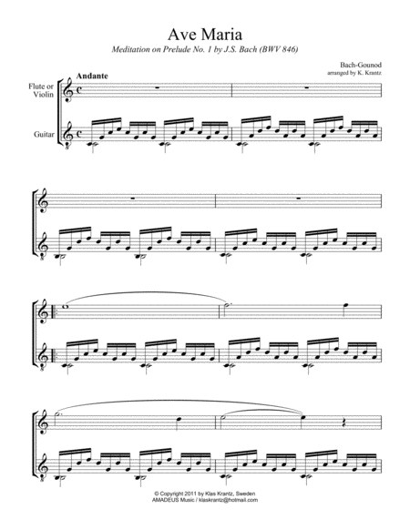 Ave Maria (C Major) for flute or violin and guitar