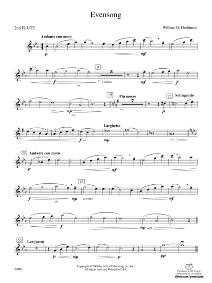 Evensong: 2nd Flute Concert Band scores gallery preview page 1