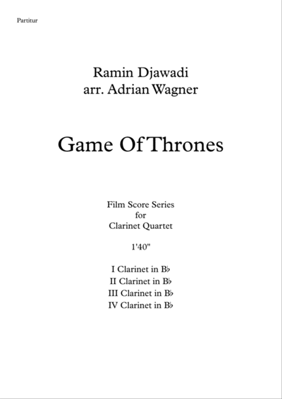 Game Of Thrones Clarinet Quartet scores gallery preview page 2