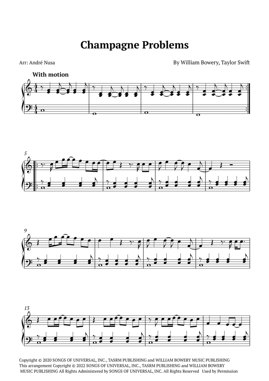 Champagne Problems Piano Solo scores gallery preview page 1