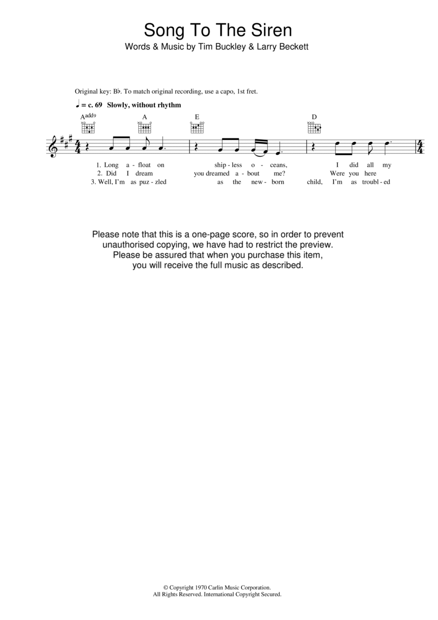 Song To The Siren Piano scores gallery preview page 1
