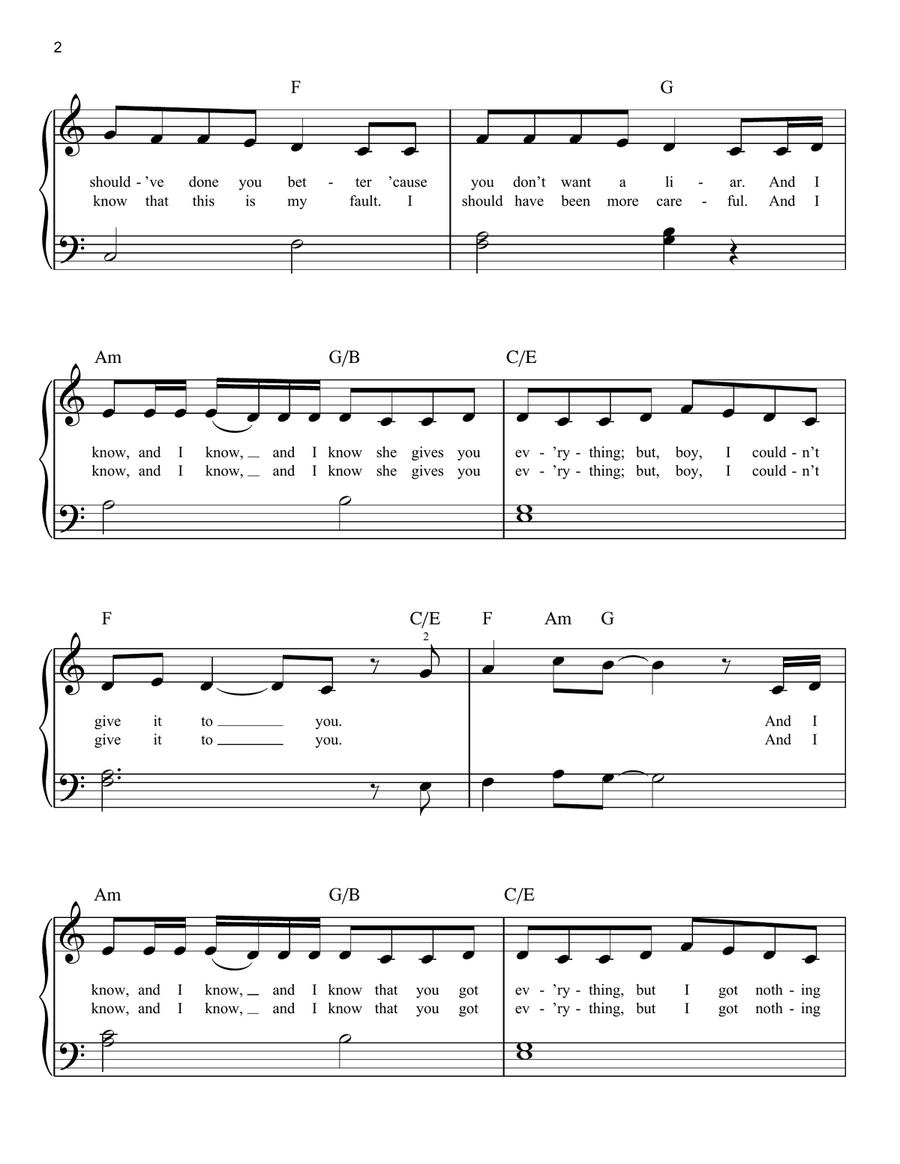 One Last Time Easy Piano scores gallery preview page 2