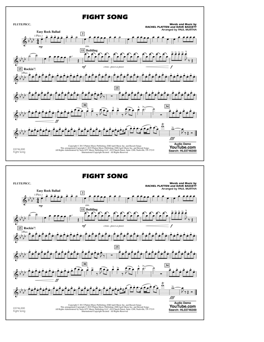 Fight Song (arr. Paul Murtha) - Flute/Piccolo Marching Band scores gallery preview page 1