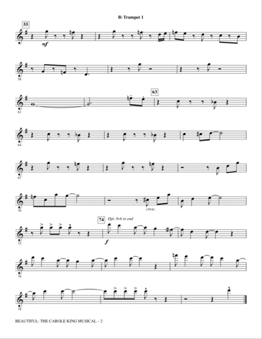 Beautiful: The Carole King Musical (Choral Selections) - Trumpet 1 Choir scores gallery preview page 2