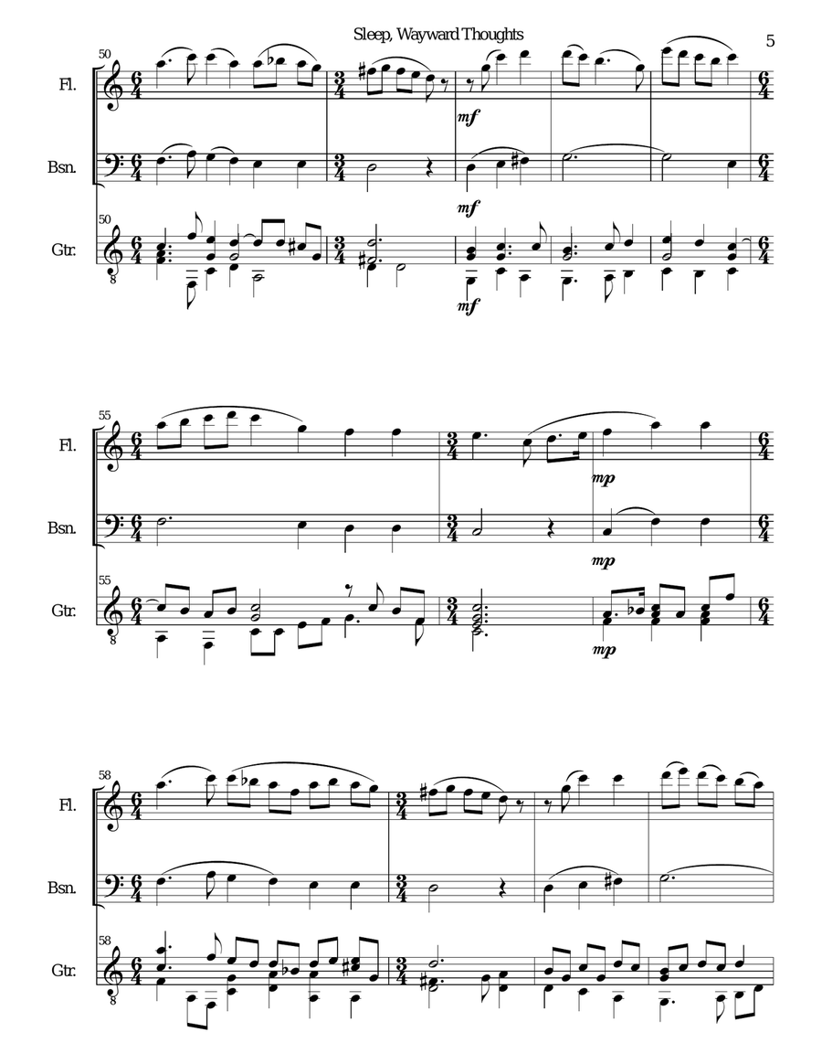 Sleep Wayward Thoughts for flute, bassoon and guitar Bassoon scores gallery preview page 5