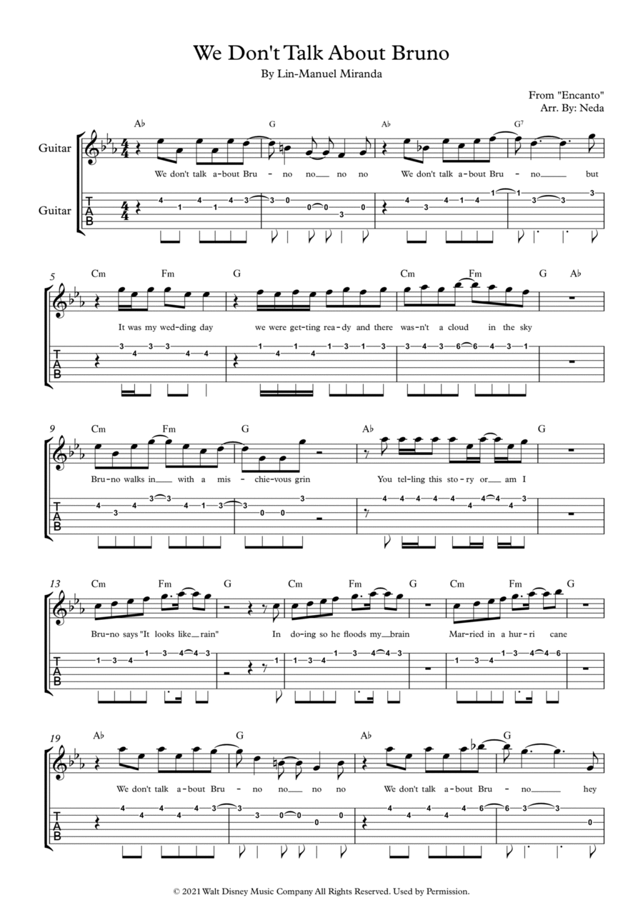 We Don't Talk About Bruno Guitar Tablature scores gallery preview page 1