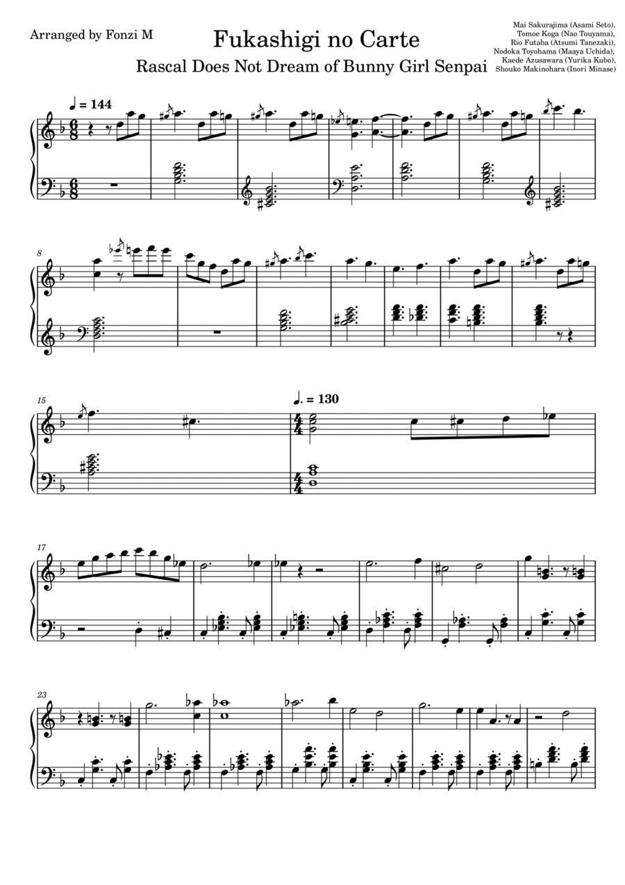 Fukashigi No Carte Piano Solo scores gallery preview page 1