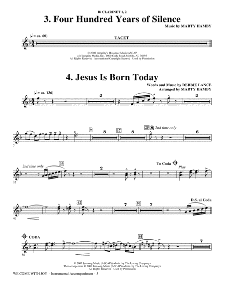 We Come With Joy Orchestration - Clarinet 1 & 2 Choir scores gallery preview page 5