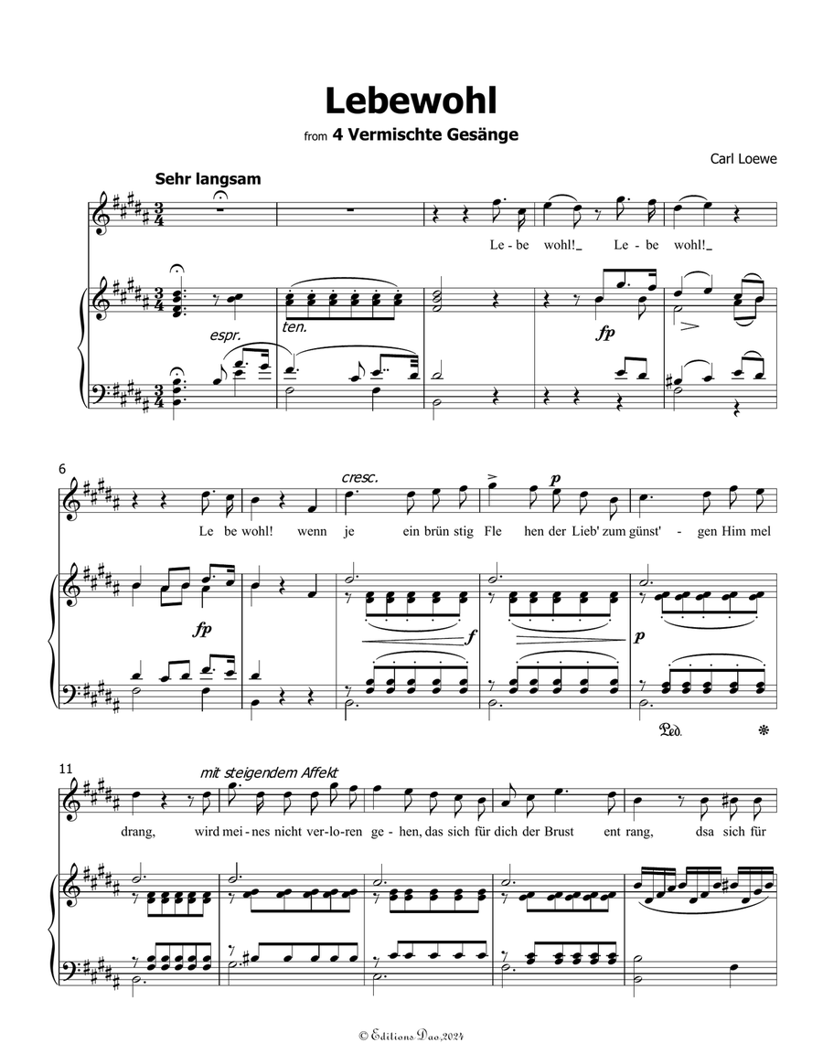 Lebewohl, by Carl Loewe, in B Major Piano, Vocal scores gallery preview page 3
