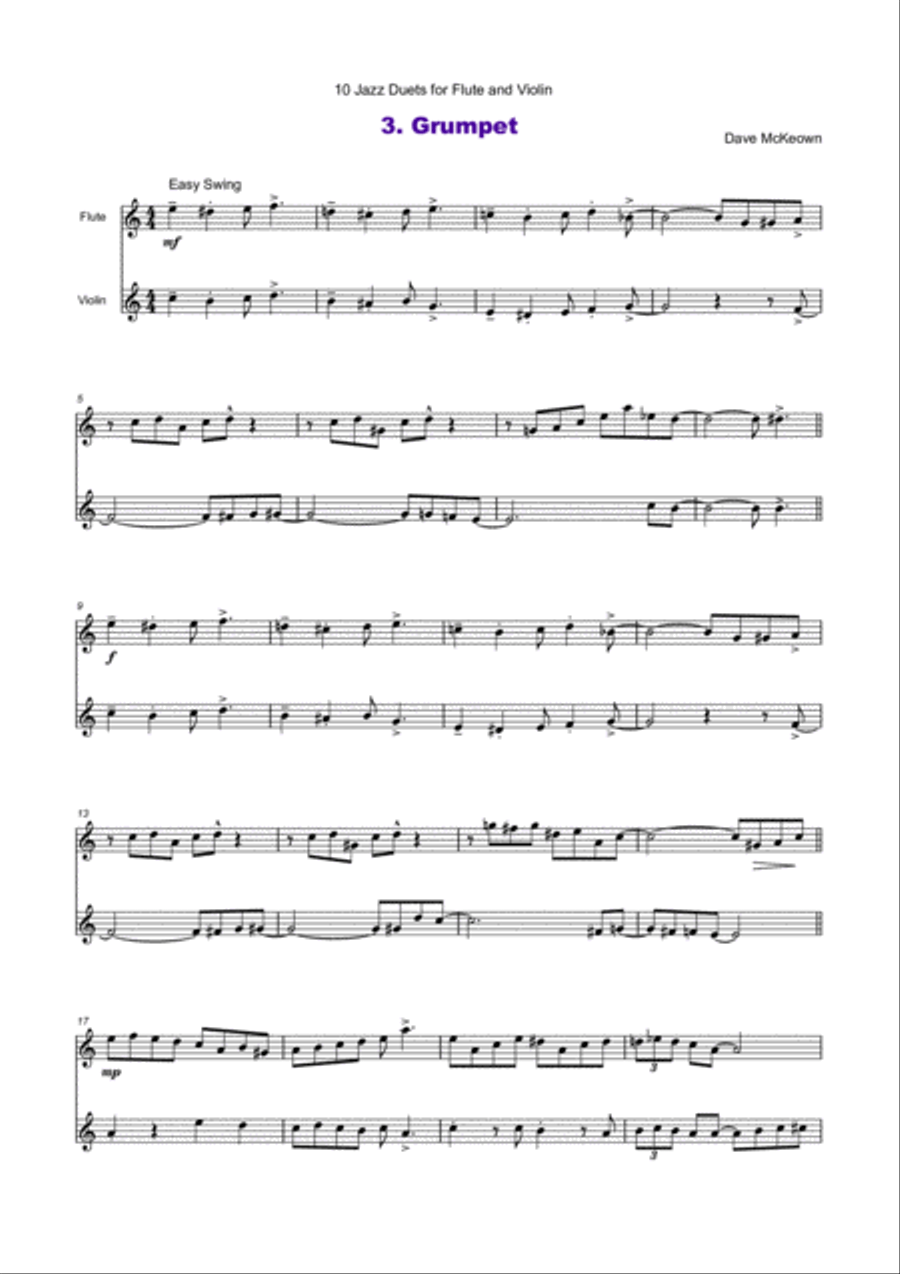 10 Jazz Duets for Flute and Violin Flute scores gallery preview page 5