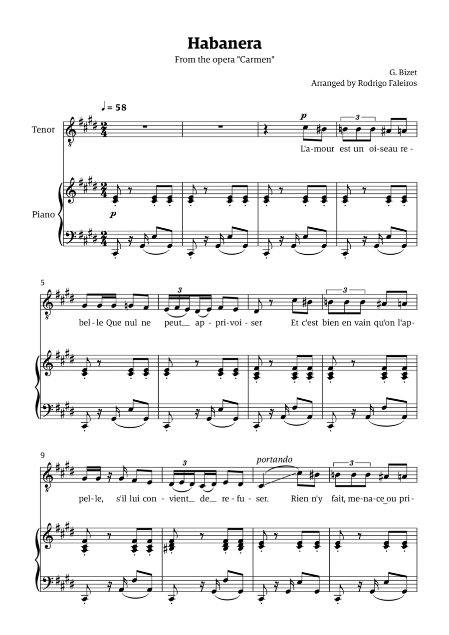 Habanera (for tenor - C# minor/major) Chamber Music scores gallery preview page 1