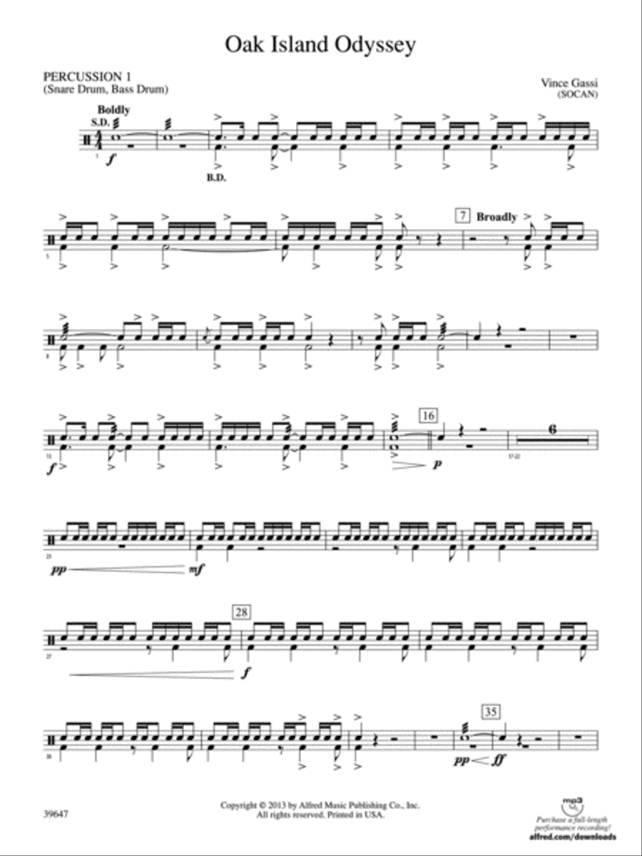 Oak Island Odyssey: 1st Percussion Concert Band scores gallery preview page 1