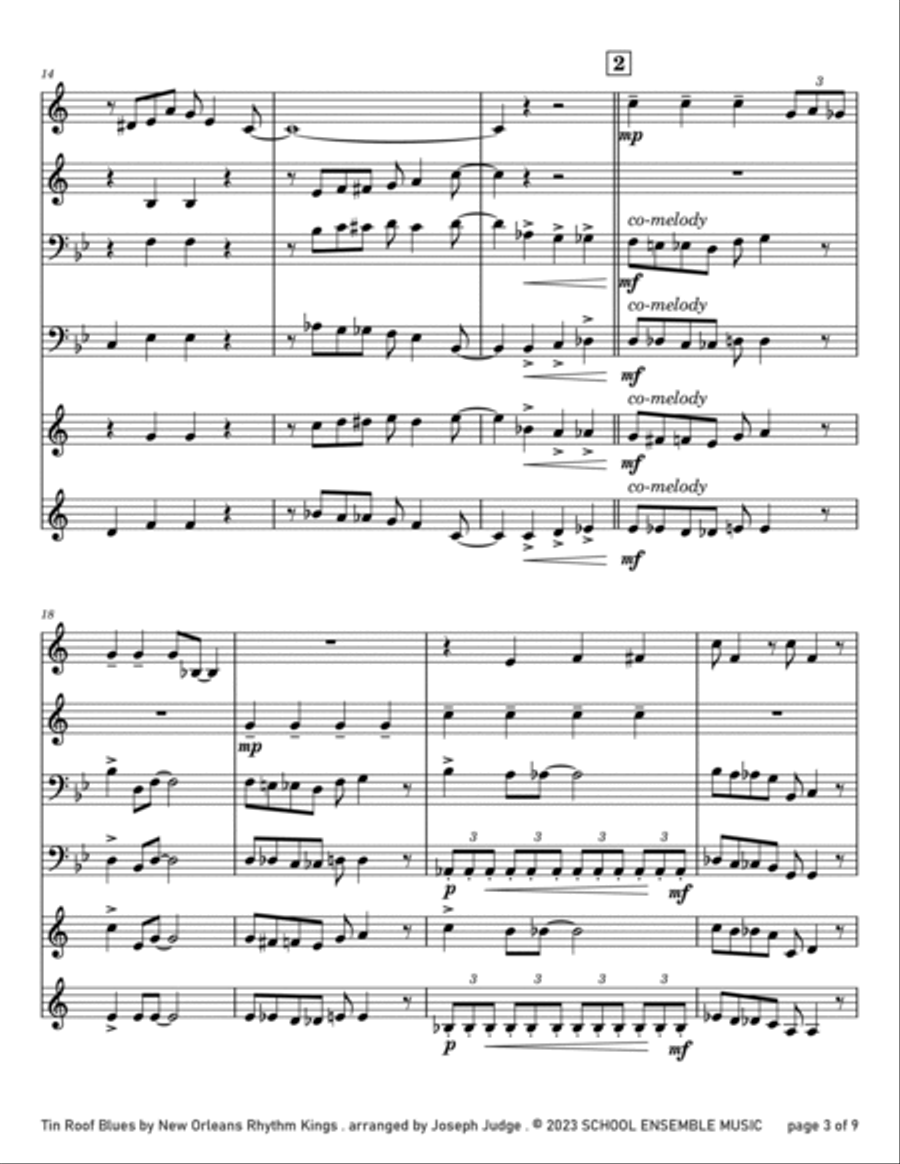 Tin Roof Blues by the Kings for Brass Quartet in Schools Brass Quartet scores gallery preview page 3