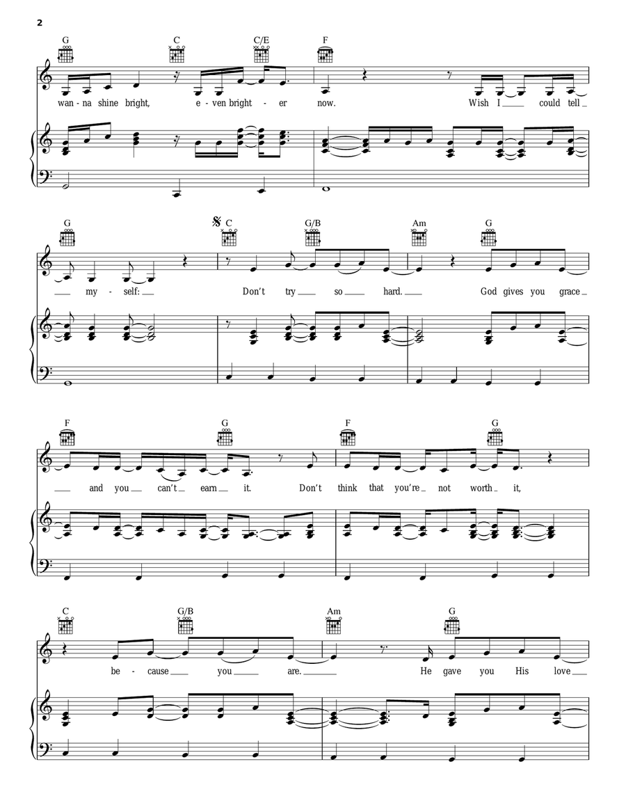 Don't Try So Hard Piano, Vocal, Guitar scores gallery preview page 2