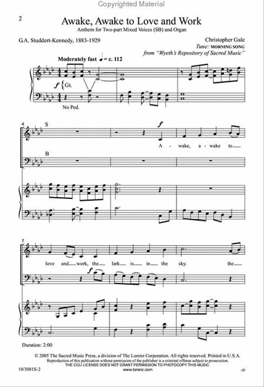 Awake, Awake to Love and Work 2-Part scores gallery preview page 2