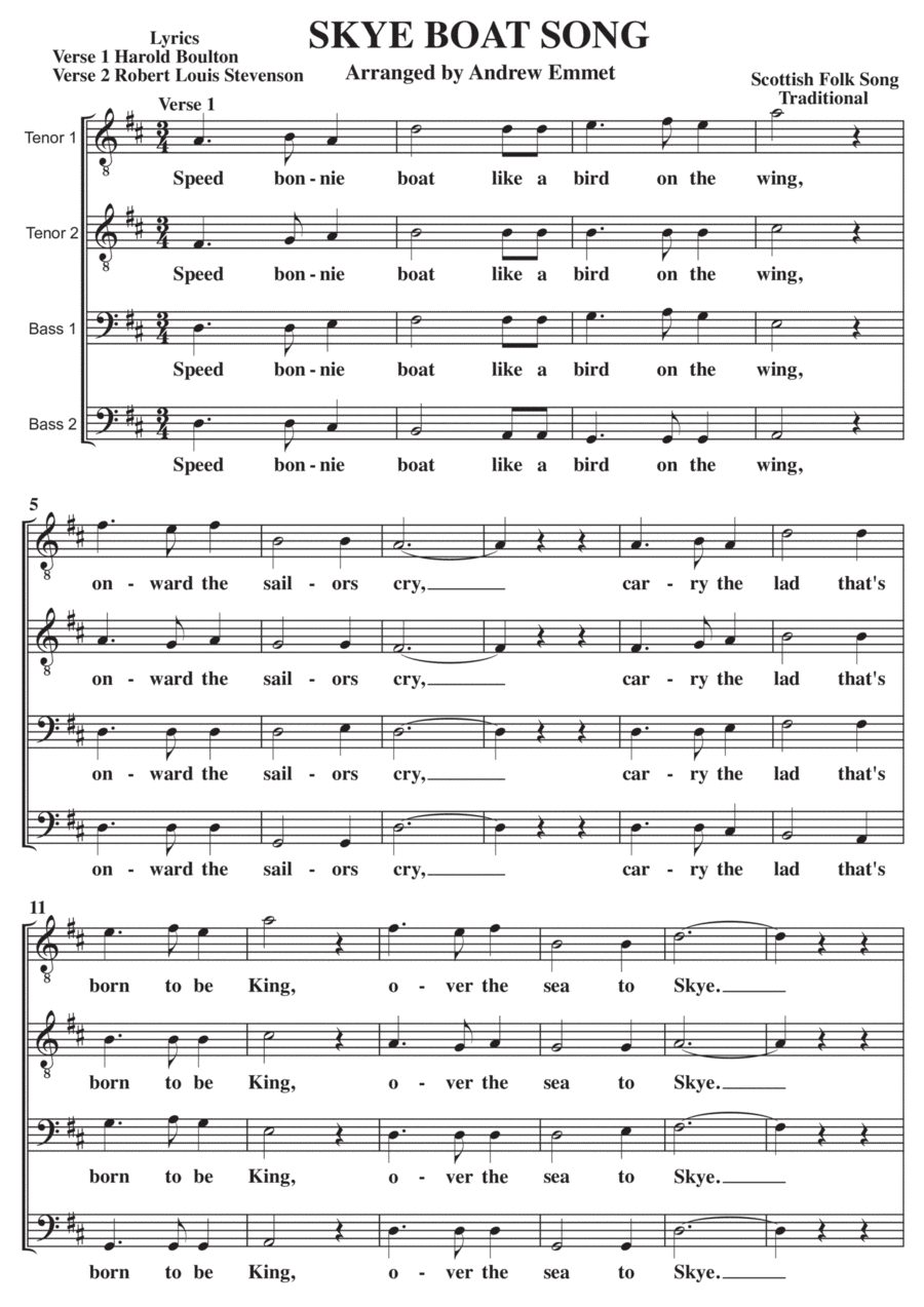 Skye Boat Song A Cappella TTBB TTBB scores gallery preview page 1