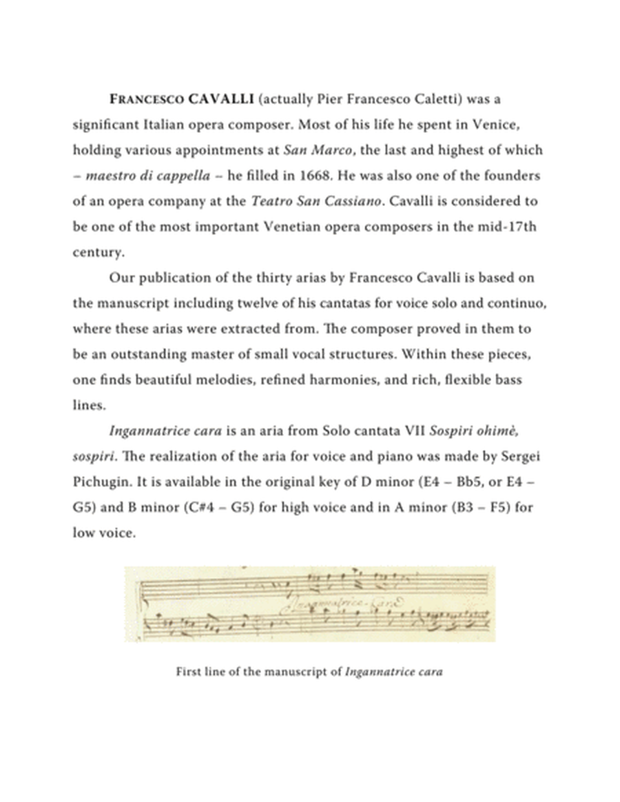 CAVALLI Francesco: Ingannatrice cara, aria from the cantata, arranged for Voice and Piano (D minor) image number null
