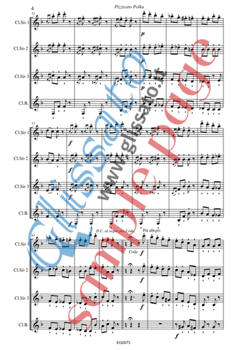 Pizzicato polka - Clarinet Quartet (score & parts) image number null