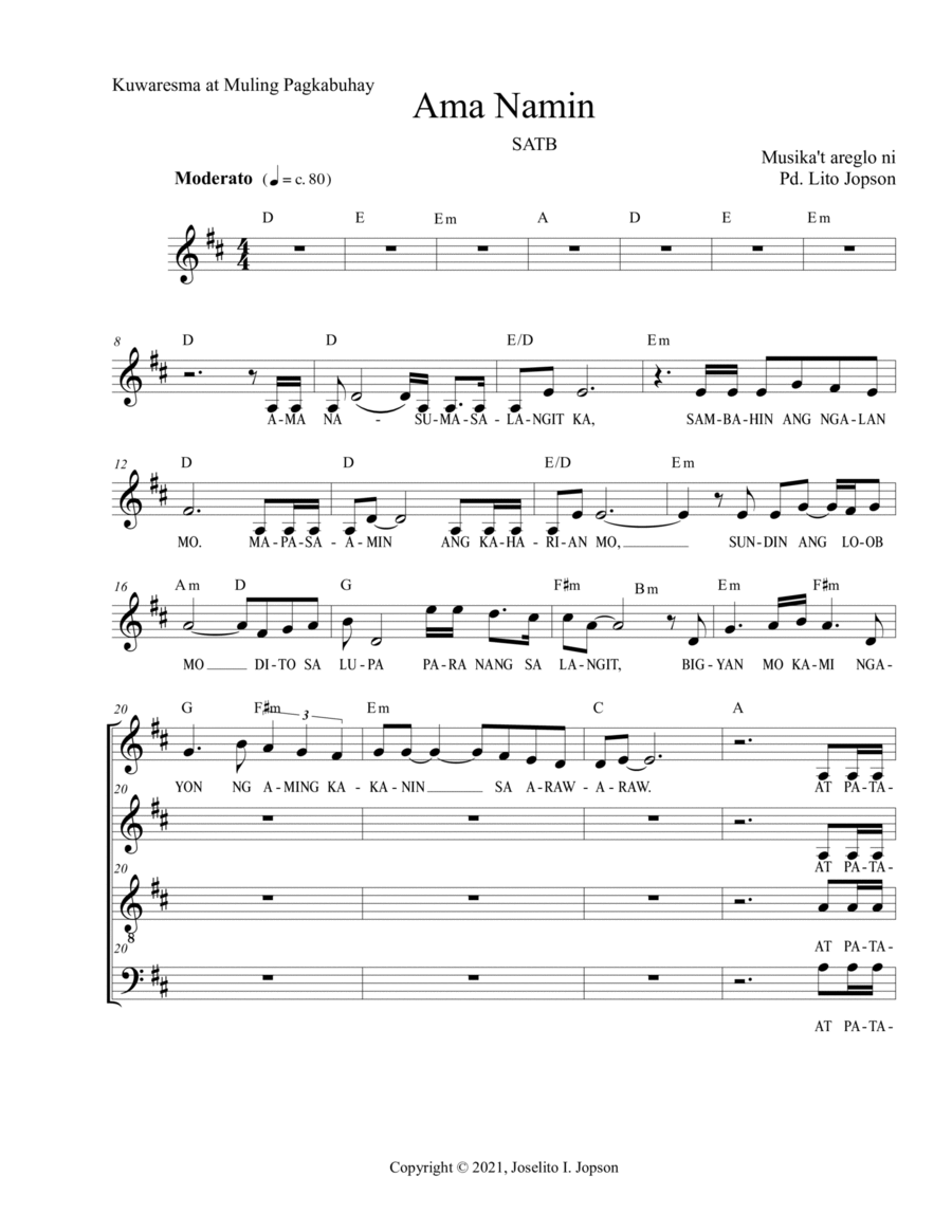 Ama Namin (SATB for Lent and Easter) 4-Part scores gallery preview page 1