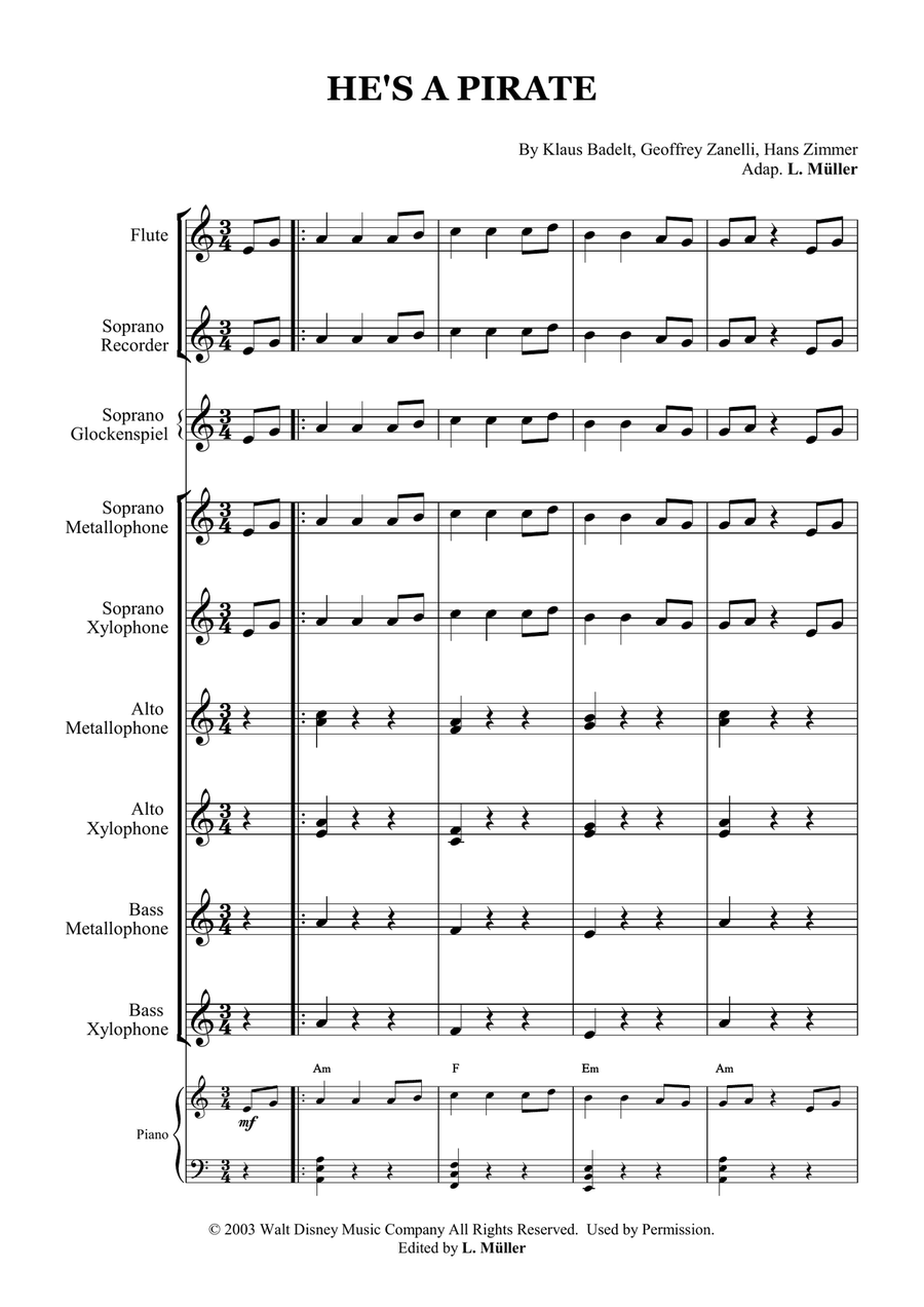 He's A Pirate Orff Instrument scores gallery preview page 1