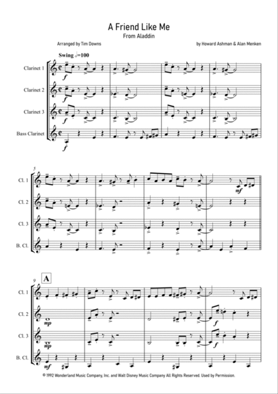 Friend Like Me Clarinet Quartet scores gallery preview page 2