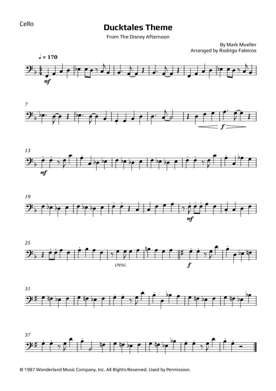 Ducktales Theme Cello Solo scores gallery preview page 1
