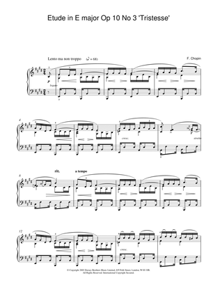 Etude In E Major, Op. 10, No. 3 (Tristesse) (Abridged and simplified)