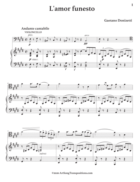 DONIZETTI: L'amor funesto, A 286 (transposed to E major, with cello)