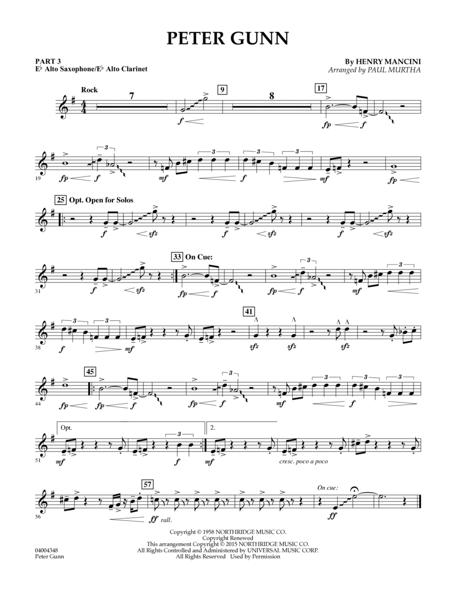 Peter Gunn - Pt.3 - Eb Alto Sax/Alto Clar. Concert Band scores gallery preview page 1