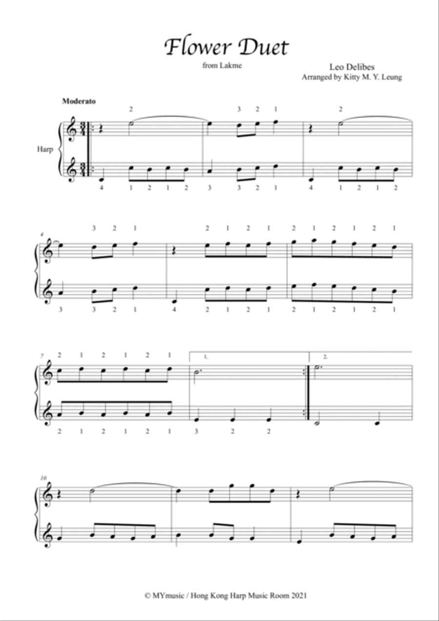 Flower Duet by Leo Delibes - 15 String Lever Harp Celtic Harp scores gallery preview page 3