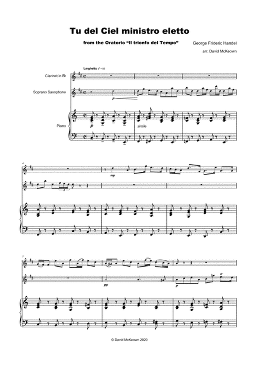 Tu del ciel ministro eletto, Aria by G F Handel, for Clarinet, Soprano Saxophone and Piano