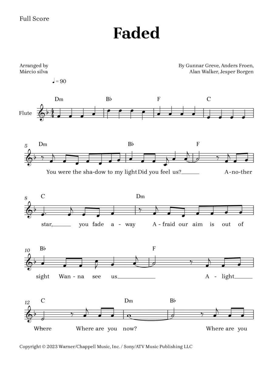 Faded Faded Flute Solo scores gallery preview page 1