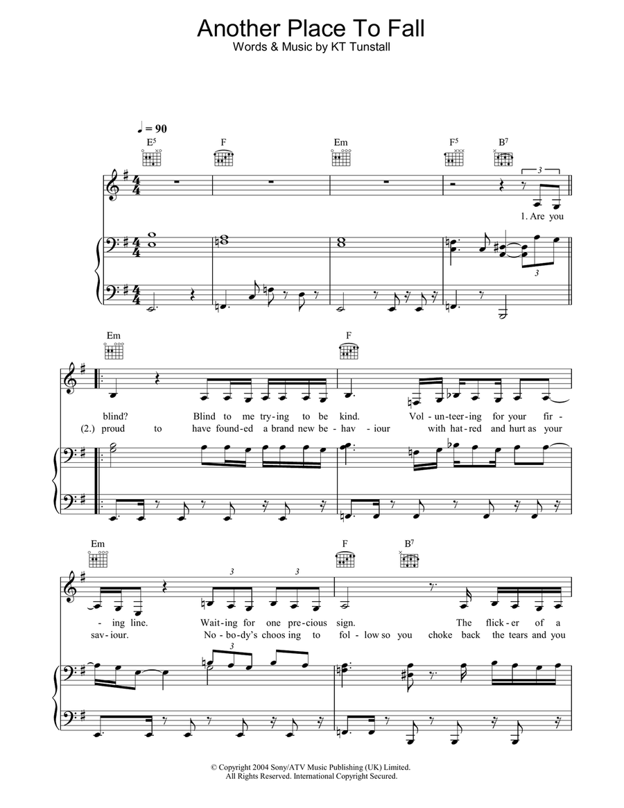 Another Place To Fall Piano, Vocal, Guitar scores gallery preview page 1