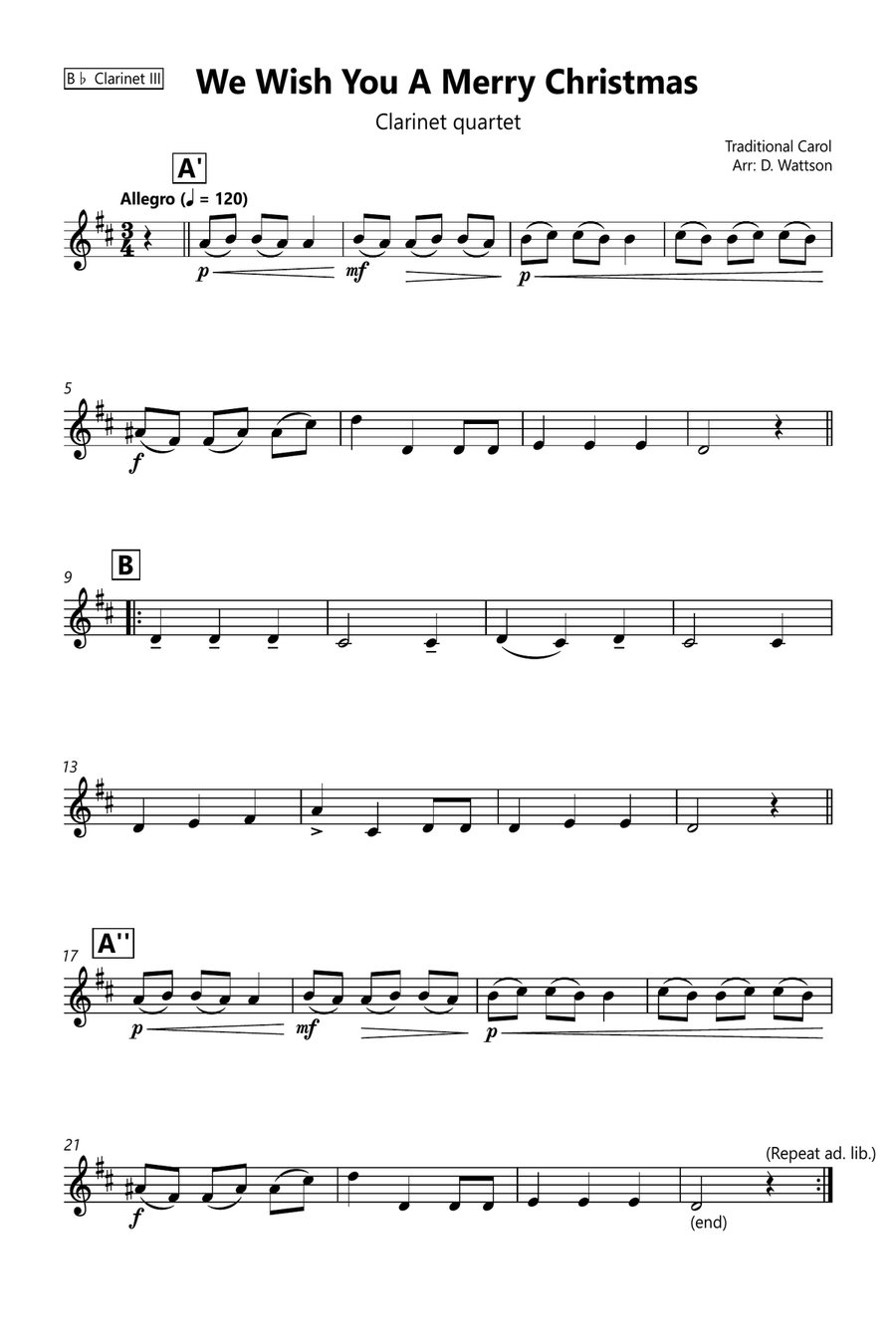 We Wish You A Merry Christmas Clarinet Quartet scores gallery preview page 6
