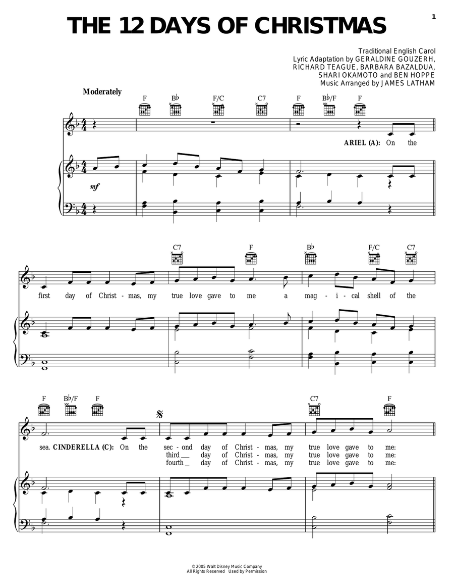 The 12 Days Of Christmas [Disney version] Piano, Vocal, Guitar scores gallery preview page 1
