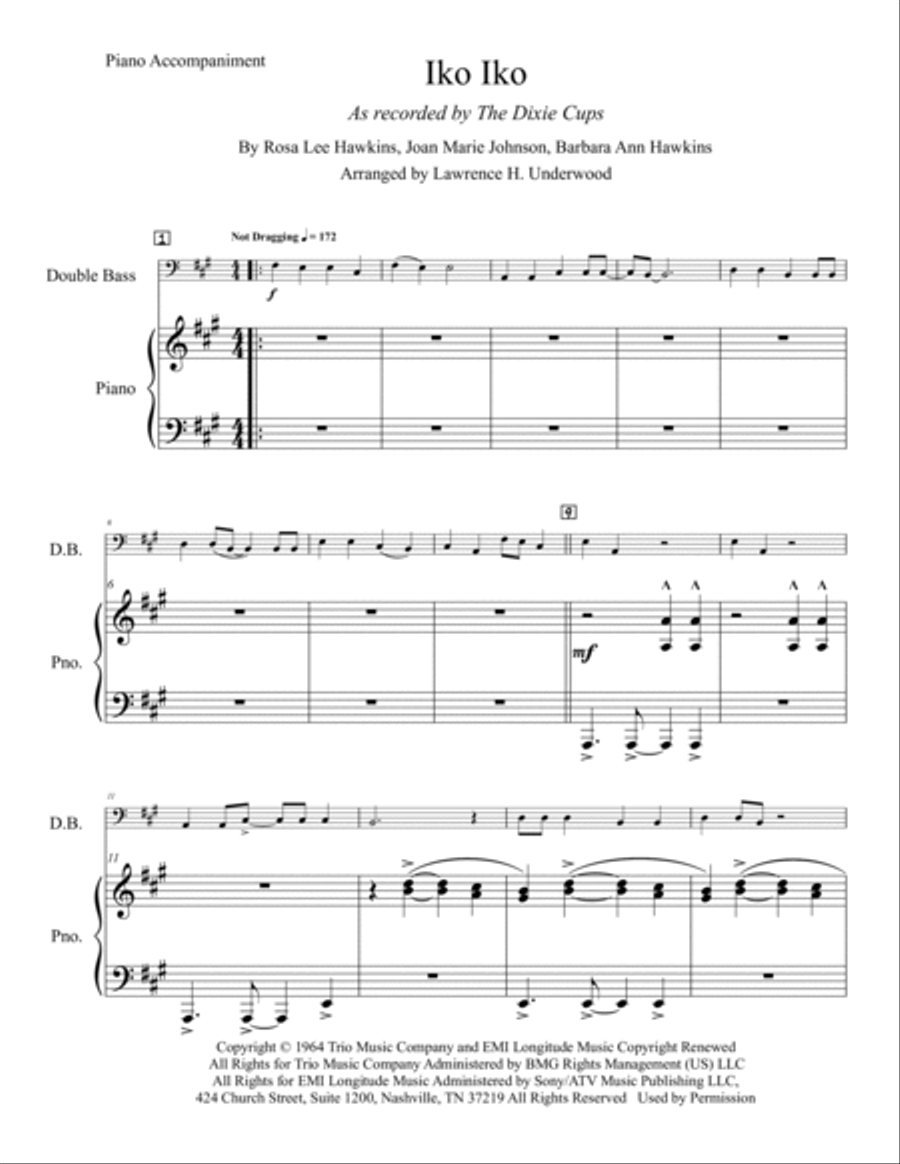 Iko Iko Double Bass scores gallery preview page 2