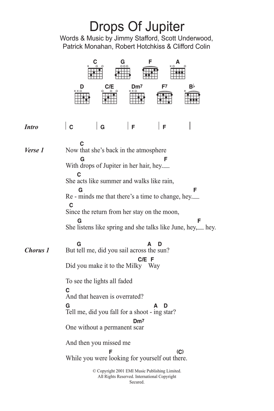 Drops Of Jupiter (Tell Me) by Train Guitar - Digital Sheet Music